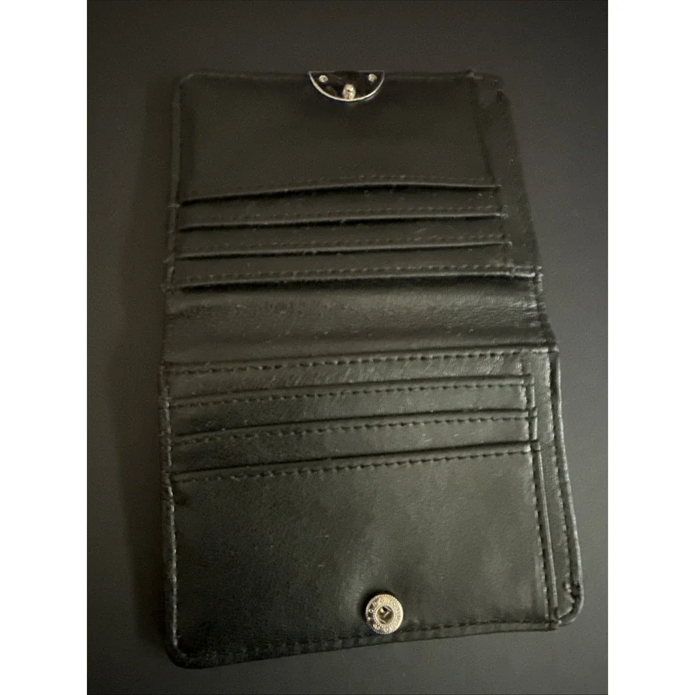 Safe Keeper Genuine Leather Black Mini Bifold Silver Zip. New.